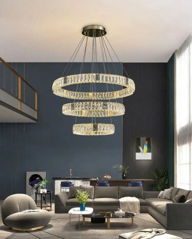 Candelabru LED 156 W Crystals Mozaique Gold 3, LED inclus, 3 surse de iluminare, Telecomanda, Dimabi