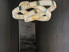 Candelabru LED 156 W Crystals Mozaique Gold 3, LED inclus, 3 surse de iluminare, Telecomanda, Dimabi